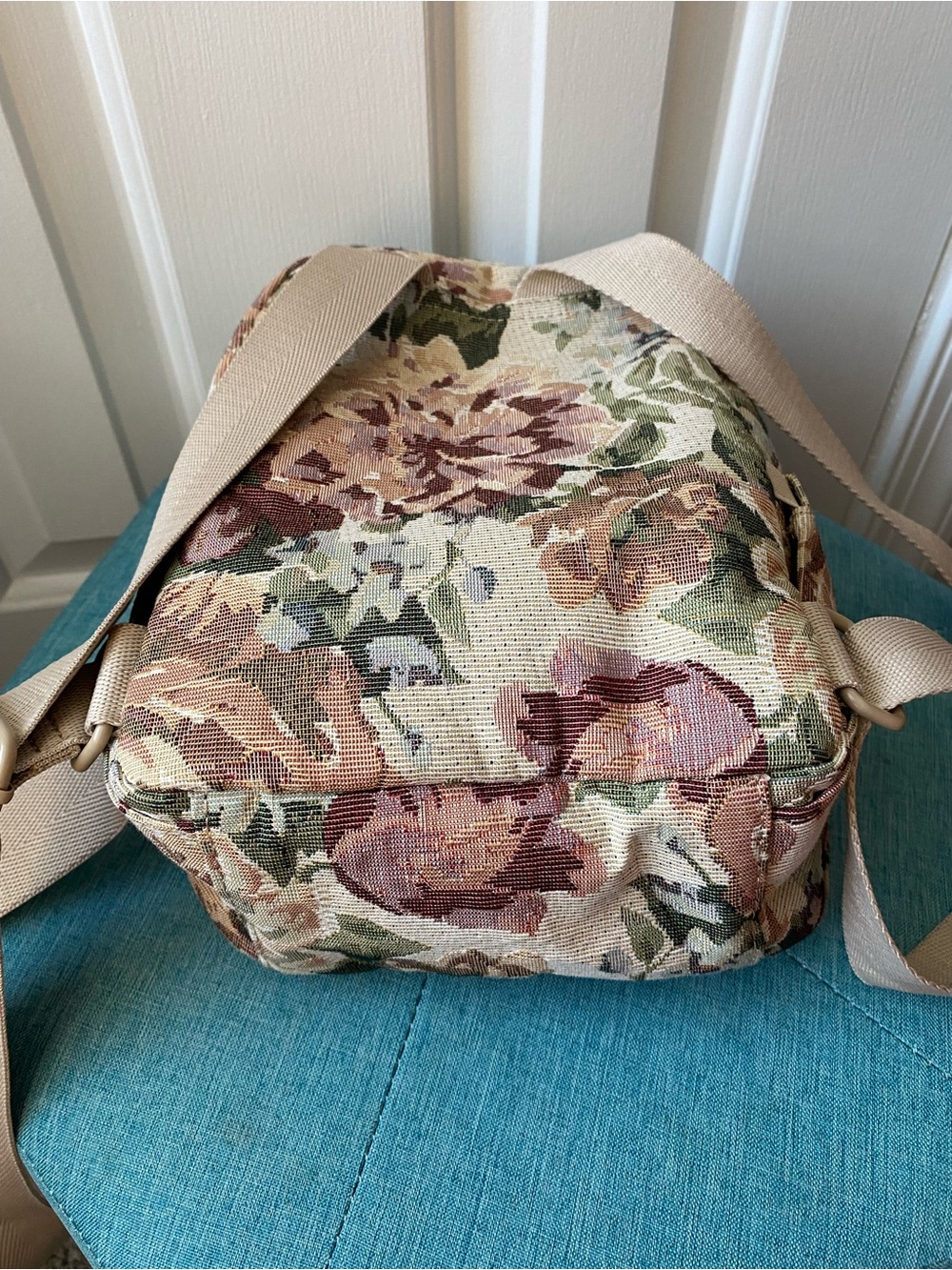BEIS Floral Mini Backpack in Beige, Green & Pink - Picture 5 of 6